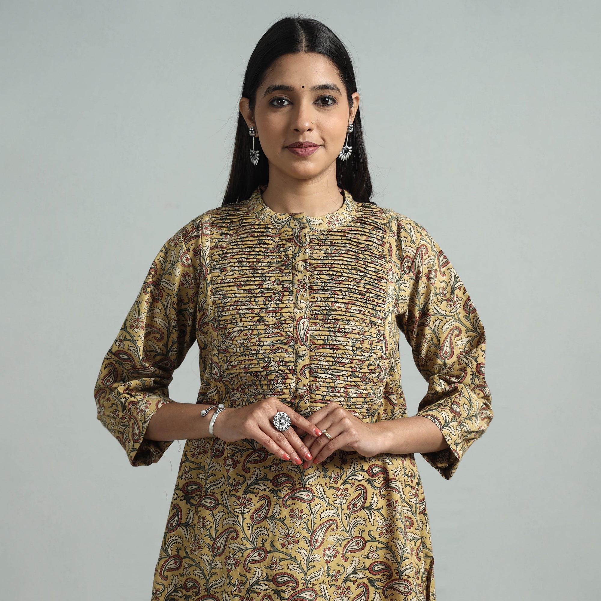 Kalamkari Block print Kalidar Skirt and Mandarin Collar shirt| Made To Order  | Mandarin collar, Attire, Dressed down